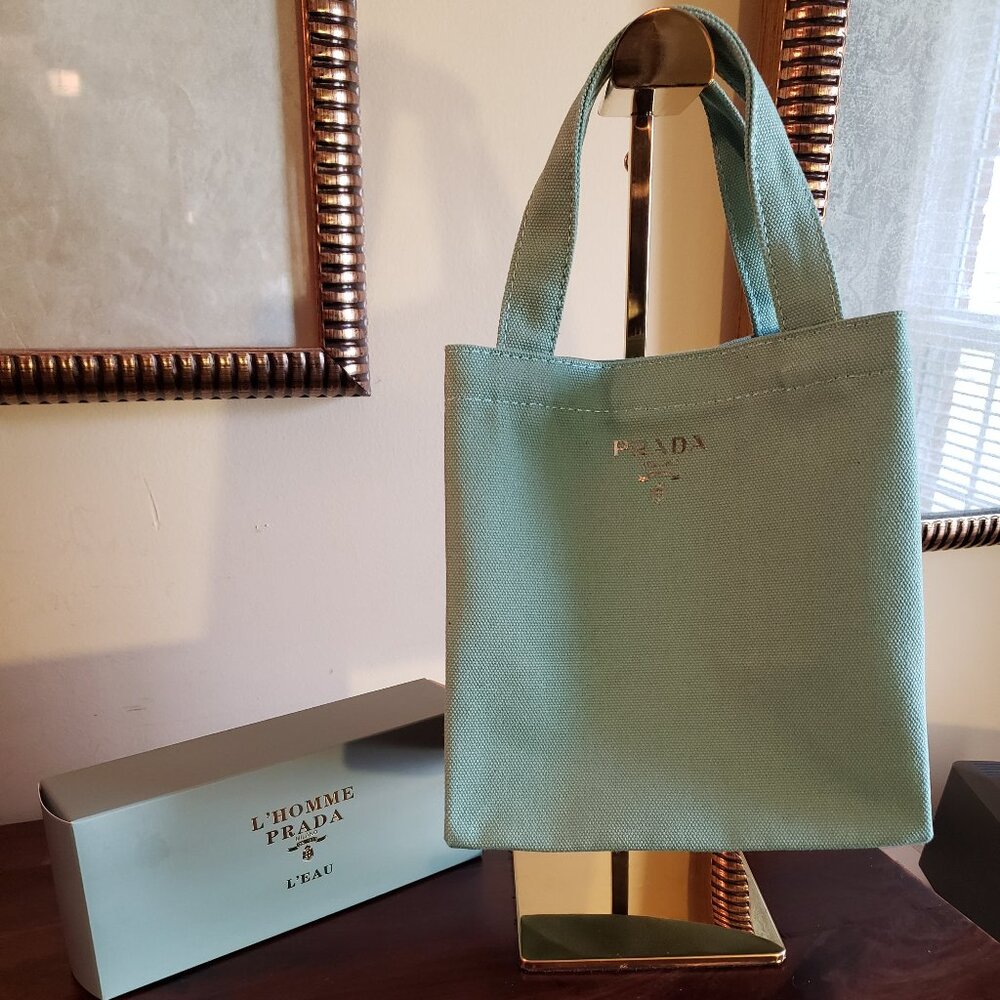 Prada Mini Canvas Lunch Bag Tote in Green New with Box